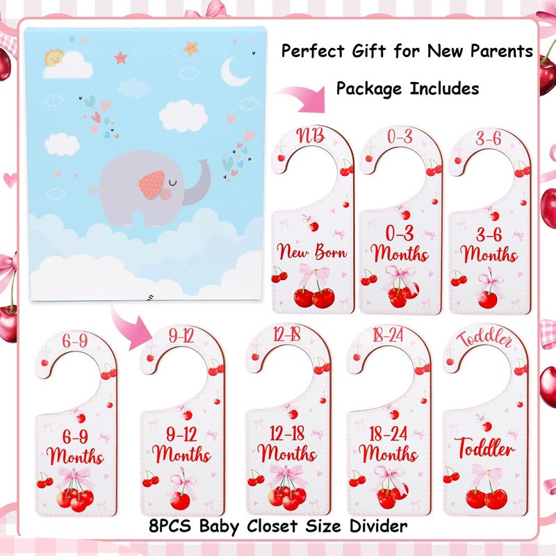CORNER LACE Baby Closet Dividers 8PCS, Cherry & Bow Themed Wooden Double-Sided Clothes Size Hanger Organizer from Newborn to Toddler for Nursery Decor Baby Shower Birthday Gift Pink - Image 5
